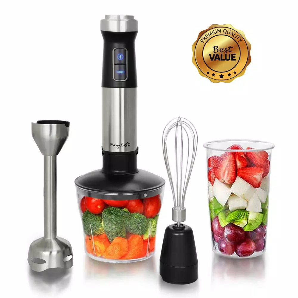 Outlet π― MegaChef 4-in-1 Multi-Purpose 2-Speed Stainless Steel Immersion Blender With Chopper And Whisk Attachment π - Image 2