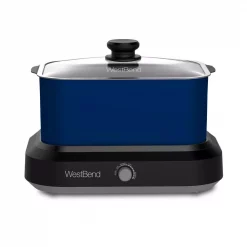 Promo ✨ West Bend 6 Qt. Blue Non-Stick Versatility Slow Cooker With 5-Temperature Settings Includes Travel Lid And Thermal Tote 🎁