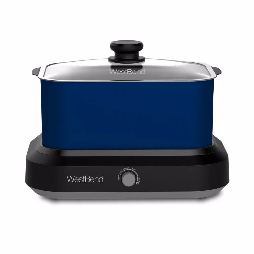 Promo β¨ West Bend 6 Qt. Blue Non-Stick Versatility Slow Cooker With 5-Temperature Settings Includes Travel Lid And Thermal Tote π