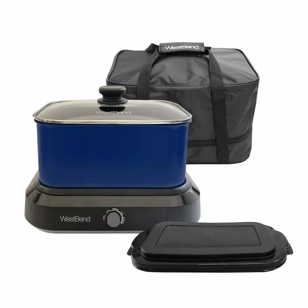 Promo β¨ West Bend 6 Qt. Blue Non-Stick Versatility Slow Cooker With 5-Temperature Settings Includes Travel Lid And Thermal Tote π - Image 2