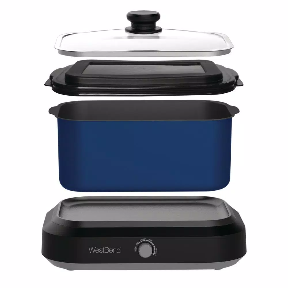 Promo β¨ West Bend 6 Qt. Blue Non-Stick Versatility Slow Cooker With 5-Temperature Settings Includes Travel Lid And Thermal Tote π - Image 4