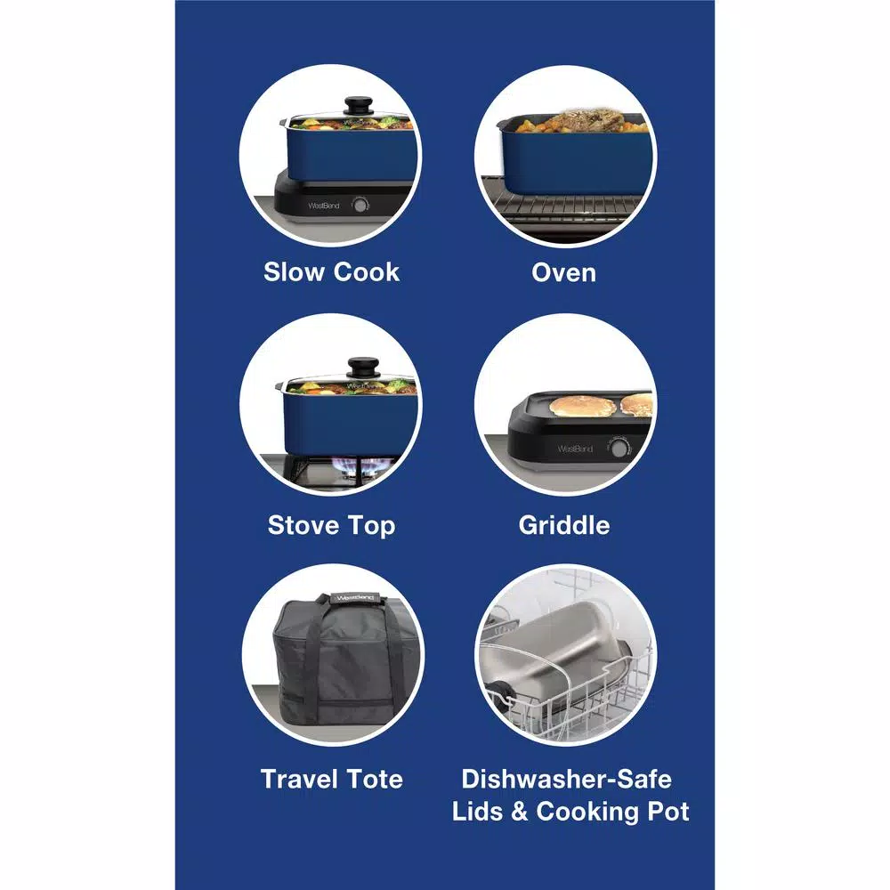 Promo β¨ West Bend 6 Qt. Blue Non-Stick Versatility Slow Cooker With 5-Temperature Settings Includes Travel Lid And Thermal Tote π - Image 6