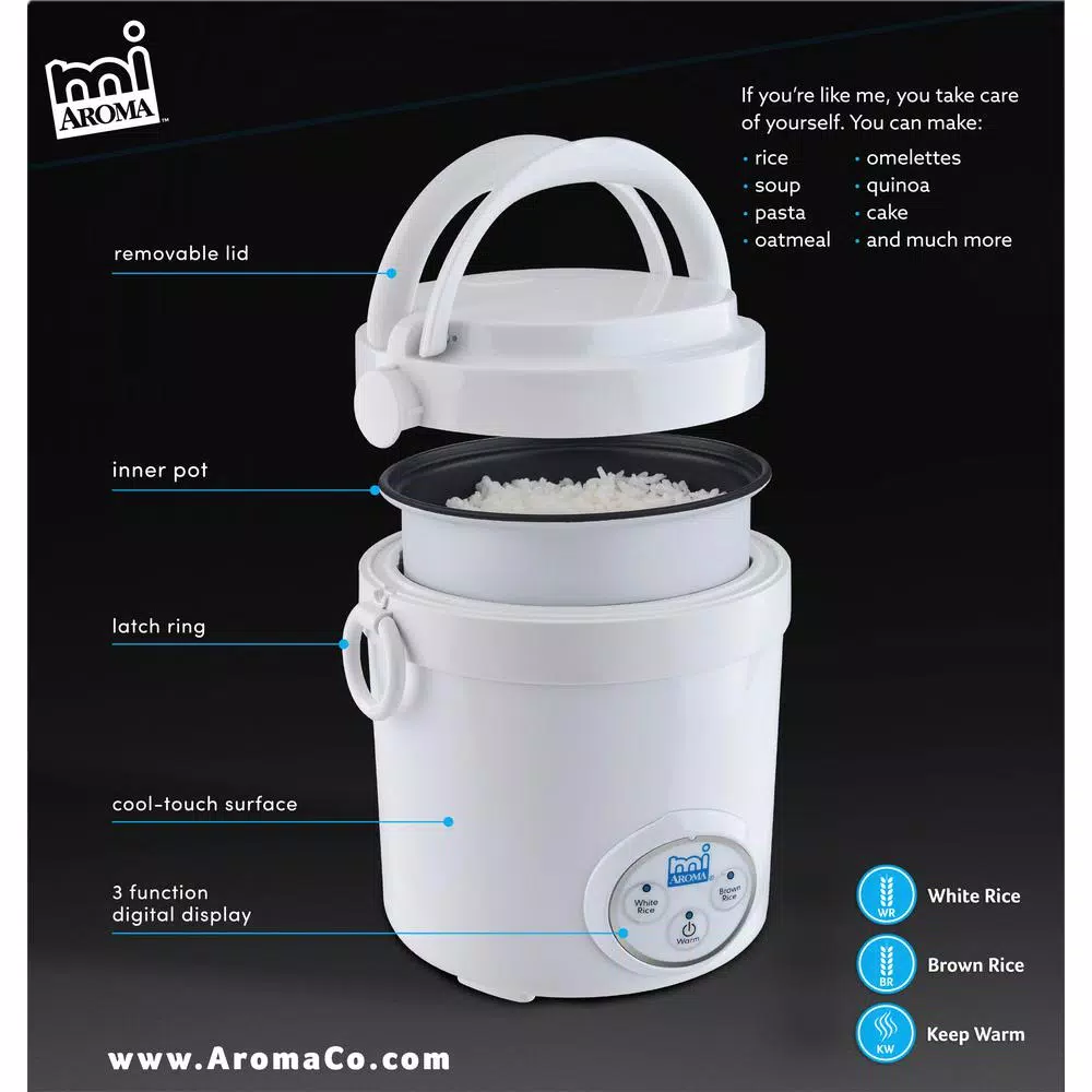 Best Pirce π AROMA 3-Cup White Mini Rice Cooker With Non-Stick Cooking Pot β€οΈ - Image 3
