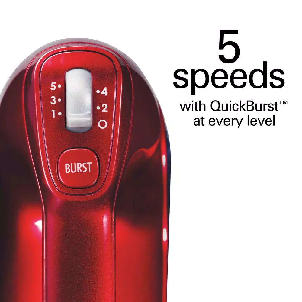 Best Pirce 𧨠Hamilton Beach 5-Speed Red And Chrome Hand Mixer With Stainless Steel Twisted Wire Beaters, Whisk, Dough Hooks And Snap-On Storage Case π - Image 7