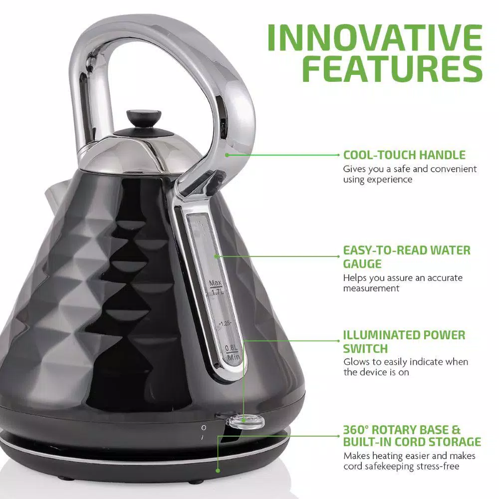 Wholesale π Ovente 7.1-Cup Black Electric Kettle With Boil-Dry Protection And Auto Shut-Off, Cleo Collection (KS755B) π - Image 5