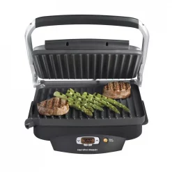 Brand new 🥰 Hamilton Beach Steak Lover’s 100 Sq. In. Black Indoor Grill With Lid 😉