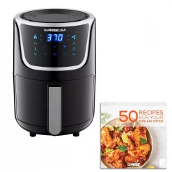 New 🌟 GoWISE USA 1. 7- Qt. , 2.0 Qt. Max Black/Silver Electric Mini Air Fryer With Digital Touchscreen + Recipe Book 👏
