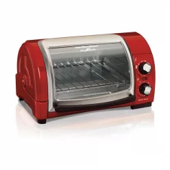 Budget 🎁 Hamilton Beach Easy Reach 1200 W 4-Slice Red Toaster Oven With Roll-Top Door 🎉