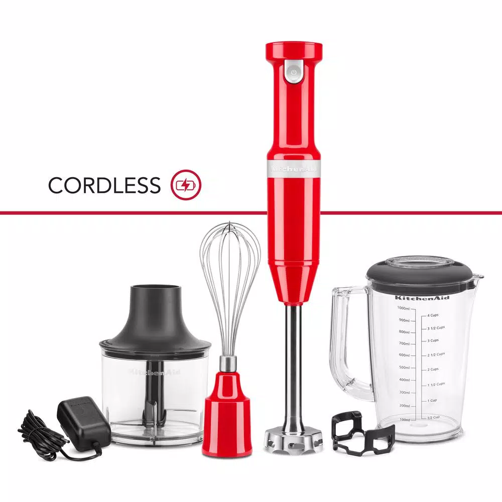 Promo π₯° KitchenAid Cordless Variable Speed Passion Red Hand Blender With Chopper And Whisk Attachment β¨