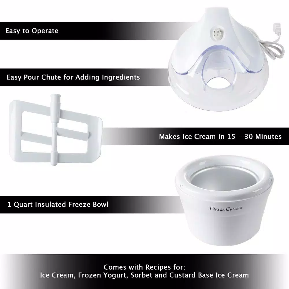 Top 10 π Classic Cuisine 1 Qt. White Ice Cream Maker And Frozen Yogurt Machine With Recipe Booklet βοΈ - Image 3