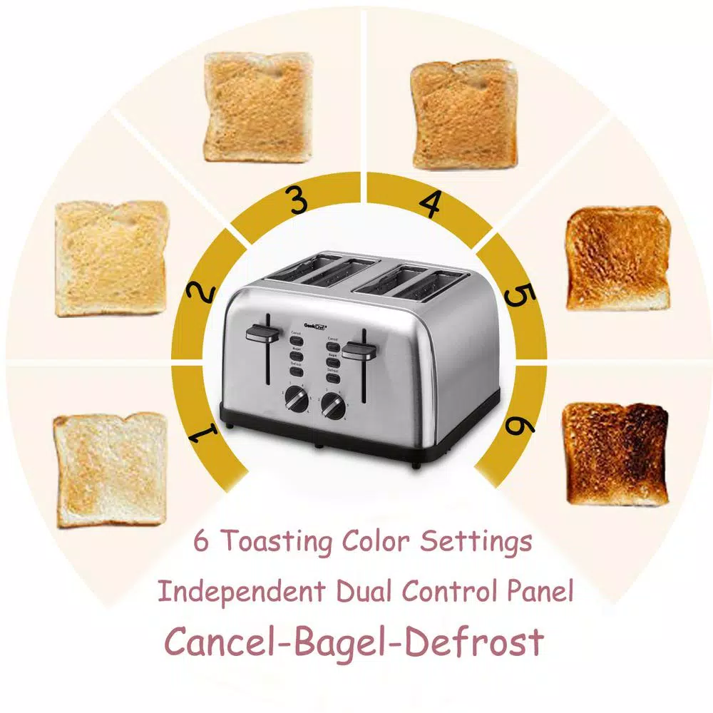 Best reviews of π Boyel Living 1500 W 4-Slice Silver Wide Slot Toaster With Dual Control Panels π - Image 3