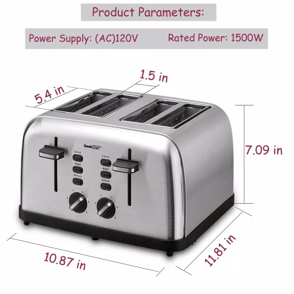 Best reviews of π Boyel Living 1500 W 4-Slice Silver Wide Slot Toaster With Dual Control Panels π - Image 5
