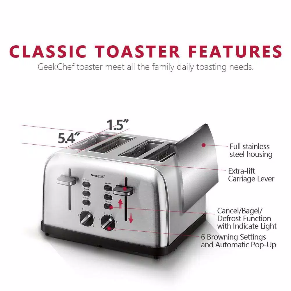 Best reviews of π Boyel Living 1500 W 4-Slice Silver Wide Slot Toaster With Dual Control Panels π - Image 8