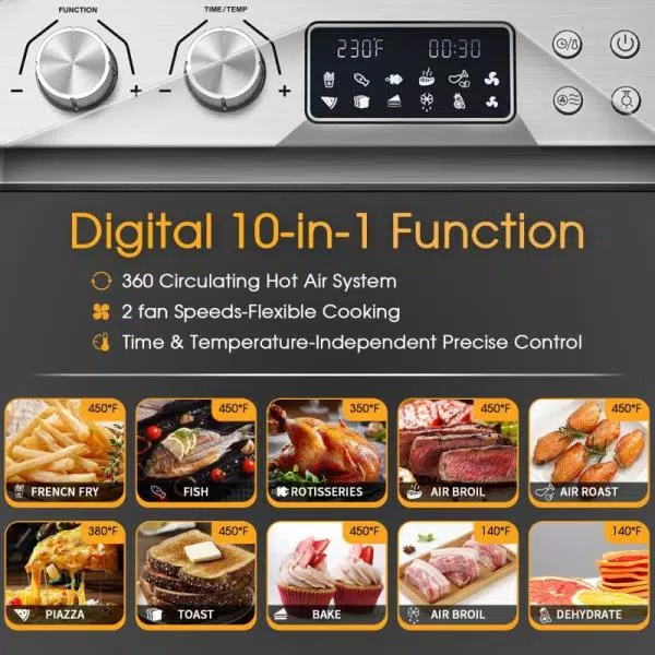 Outlet π Boyel Living 24 Qt. Silver Stainless Steel Electronic Convection Air Fryer Toaster Oven With Accessories & Recipes Included π - Image 7