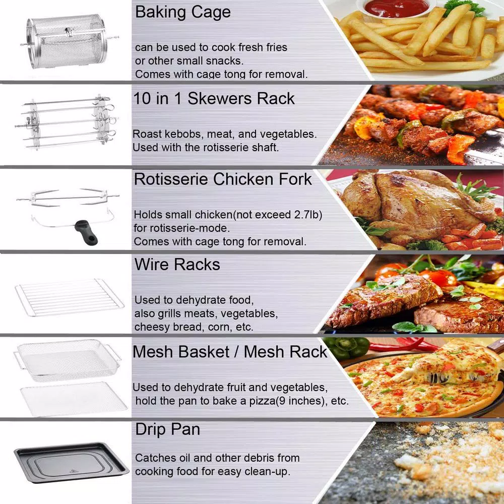Hot Sale β€οΈ Boyel Living 13 Qt. Gray Stainless Steel Air Fryer Oven With Rotisserie And Dehydrator, 8 Cooking Accessories Kits π― - Image 8